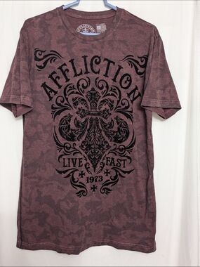 Affliction Live Fast Graphic Tee XL Red Black Cross Biker MMA Shirt